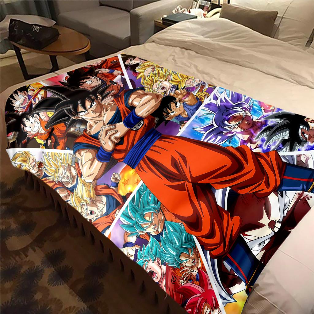1 szt. Koc flanelowy z nadrukiem Son Goku, Wysokiej jakości, Na wszystkie pory roku, Wystrój domu, Ciepło i komfort, Idealny na prezenty świąteczne
