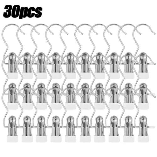 Anti Rust and Windproof Laundry Clip for Pants/towels/socks, Space Saving Stainless Steel Hanger with Hooks-