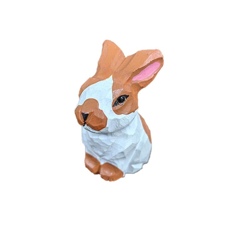 Hand-Carved Wooden Rabbit Ornament - Cute Style for Home or Office Decoration