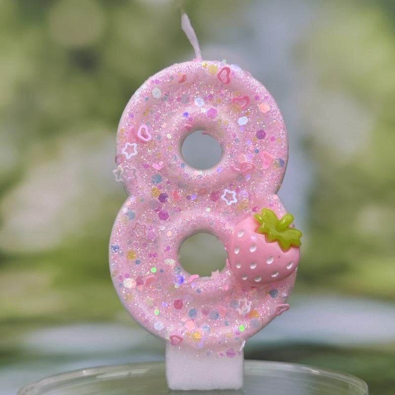 Digital Birthday Candles Cake Party Decoration Birthday Handmade Wax Pink Strawberry