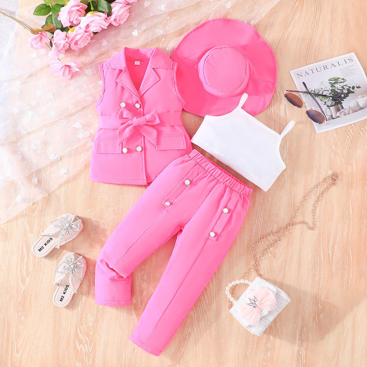 

Детская одежда, новый костюм для девочек, брючный костюм + шапка, темпераментный детский костюм из 4 предметов, От 3 до 8 лет 4Y красный