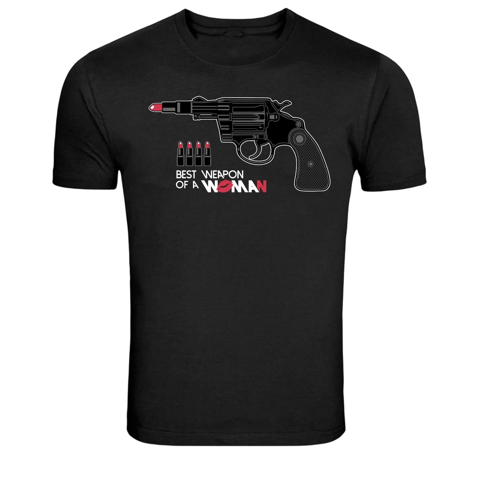 

Best Weapon Of A Woman Lipstick Revolver Graphic T-Shirt S