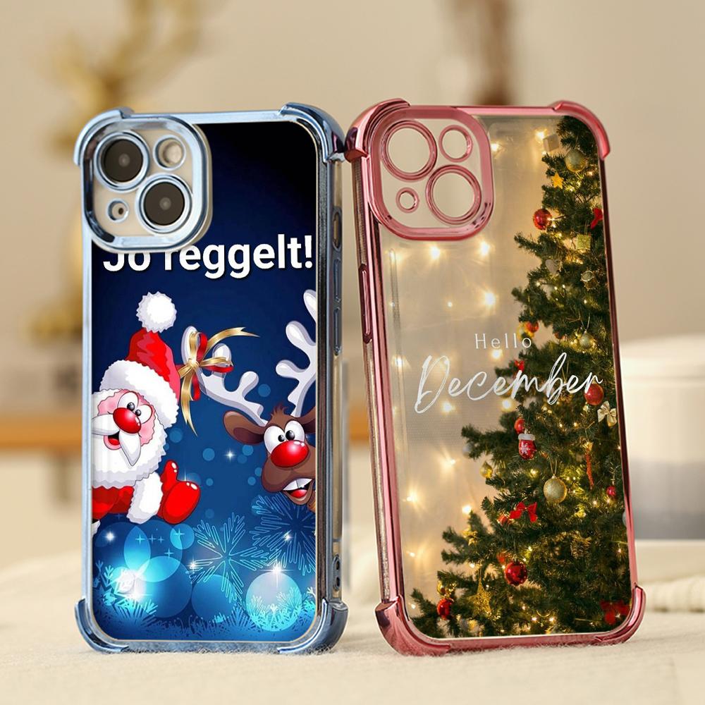 Ae117 Merry Christmas Happy New Year design Electroplated TPU Phone Cases for iPhone 16 15 13 11 Pro Max Infinix Smart 8 Four Corner Protection Cover