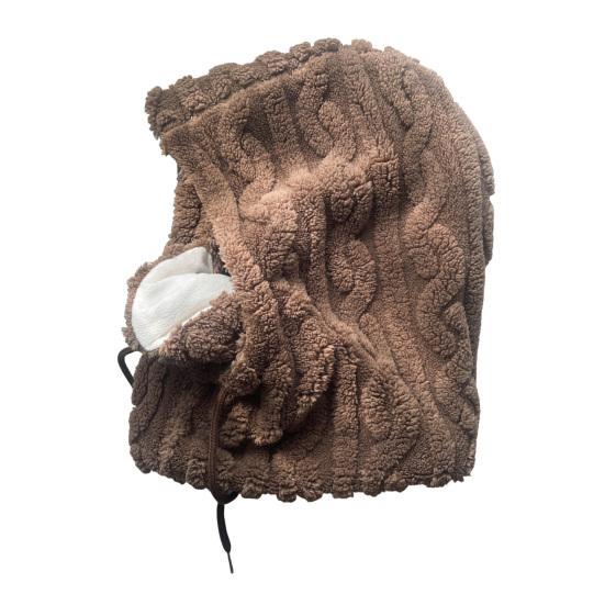 Winter Hat Scarf Combo Fleece Neck Warmer with Ear Protection Knitted Sherpa Hood Windproof Ski Face Covers Stretchy Beanies