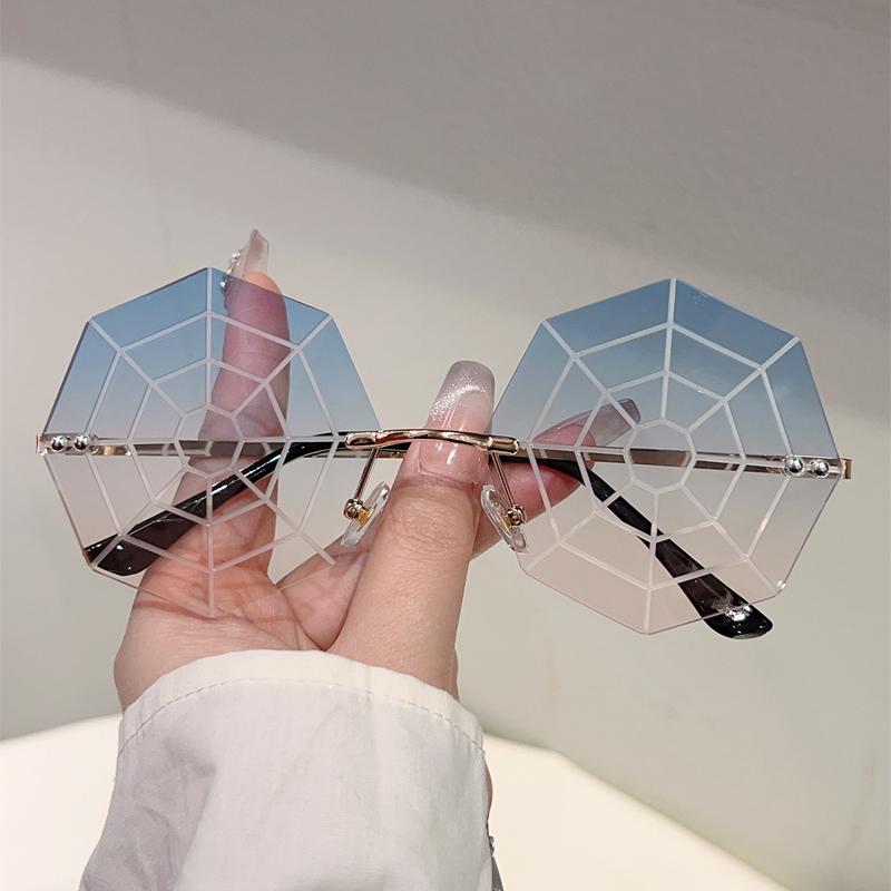Cobwebs Shaped Sunglasses Men Rimless Stylish Funny Decor Shades Women Ins Trendy Chic Brand Design Rave Sun Glasses