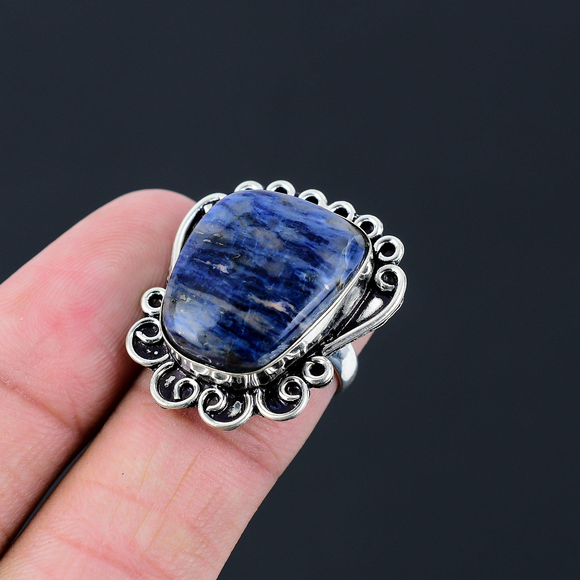 

Easter Sale Sterling Silver Radiant Natural Sodalite Wedding Promise Ring Size 7 7