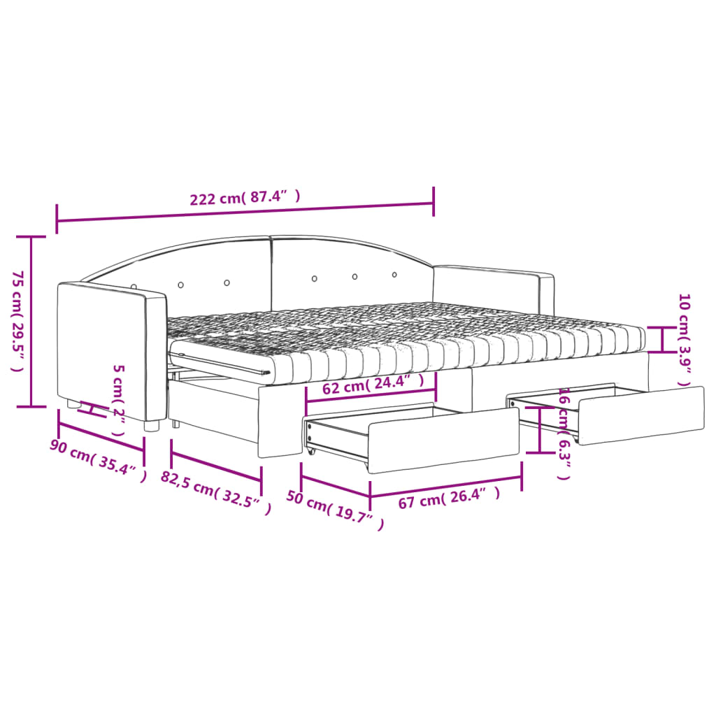 Extendable Daybed with Drawers Pink 80 x 200 cm Velvet