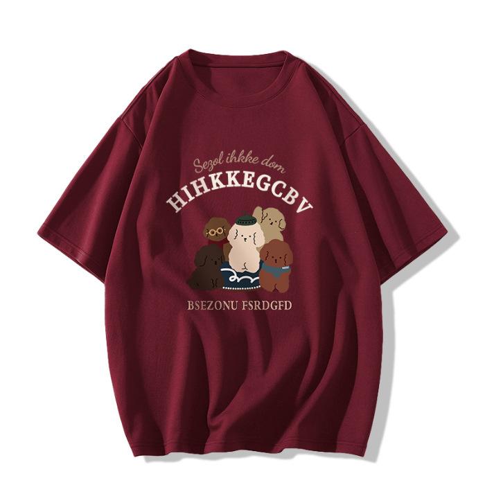 Cotton pudding dog short-sleeved t-shirt women's new casual summer loose design niche half-sleeved top