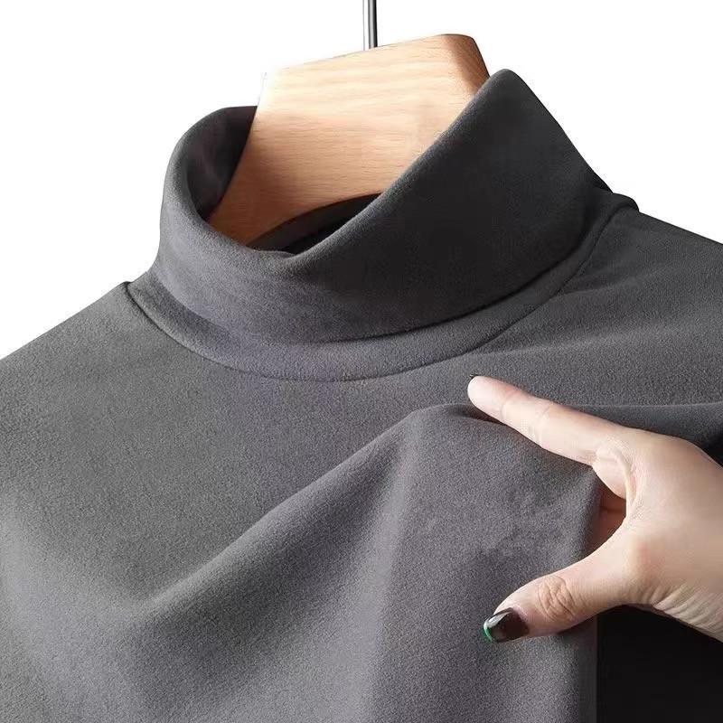 Men’s Double-Sided Fleece Long-Sleeve T-Shirt with Half-High Collar - Thickened Base Layer for Autumn/Winter