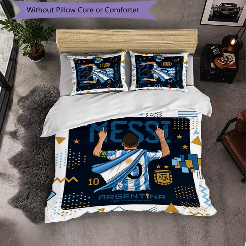 Argentina Football Pattern 3 Pieces Bedding Set Soft Microfiber Duvet Cover with Pillow Cases for Bedroom