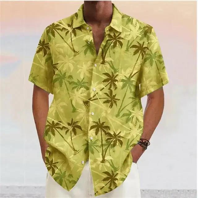 Hawaiianisches Kurzarmhemd, Palmenprint, Ideal für Sommer-Strandkleidung