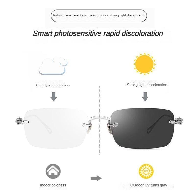 Pochromic Anti Radiation Glasses For Women Men Rimless Eyeglass Transition No Frame Eyeglass Shade Computer Eyewear Frameless