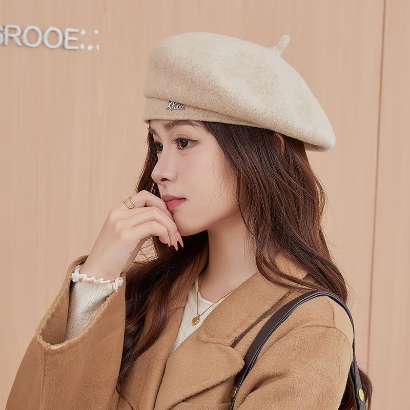 Wool Beret Women's Spring and Autumn Retro Literary Painter's Hat Japanese Temperament Versatile Small Octagonal Hat for Women