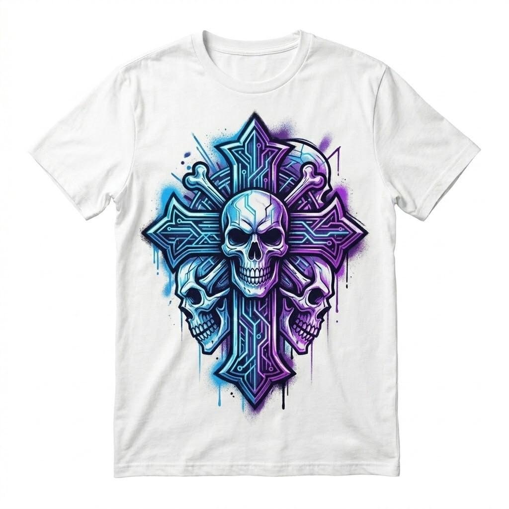 Cyberpunk Skull Cross T-Shirt - Gothic Streetwear Graphic Tee for Men & Women S разноцветный
