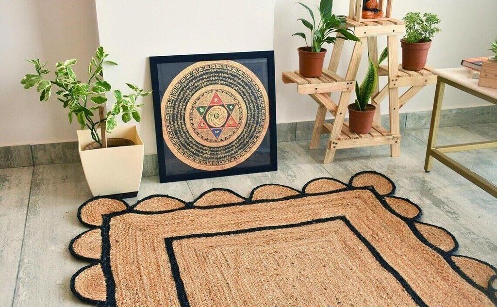 Jute Teppich Läufer Rechteck 100% Naturfaser Bereichsteppich Handgefertigt Handgewebter Teppich Handgefertigt