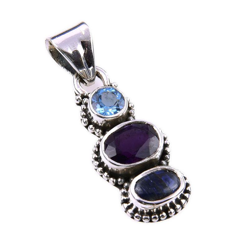 Přírodní africký ametyst, kyanit 925 masivní stříbro přívěsek 1,25'' h7z84