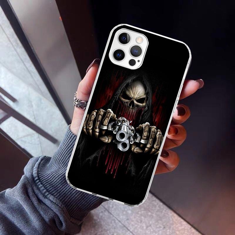 Reaper Skull Skeleton Gun Phone Case For iPhone 17 Air 11 13 Mini 14 15 Plus 16 12 Pro Max 16E SE 7 8 Pattern Soft TPU Back Cove