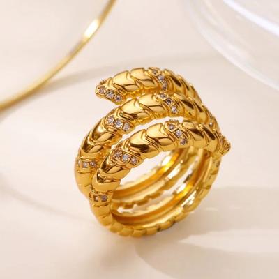 Anello Serpente Zircone di Lusso per Donna Acciaio Inossidabile Placcato Oro Anello Geometrico Ipoallergenico Gioiello Regalo Matrimonio Natale