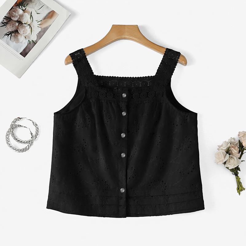 ZANZEA Women Lace Splice Square Collar Summer Casual Sleeveless Vest Tops