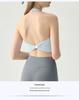 Women's Twisted Back Halter Yoga Tank With Built-in Bra Pads, Slimming Cropped Top for Pilates & Fitness