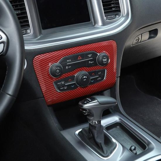 Red Carbon Fiber Air Conditioner Switch Panel Trim for 2015+ Dodge Charger Parts