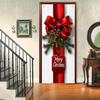 ChristmasDoor Cover Banner 71x35 Inch Red Bow and Holly Decoration for Front Door Holiday Indoor Outdoor Home Decor