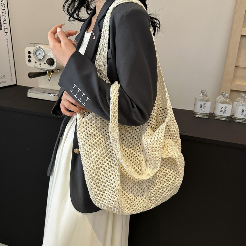 Bolsa Tote de Ganchillo para Mujer, Bolsa de Caramelo, Moda Tejida, Gran Capacidad, Bolsos de Hombro Tejidos, Color Sólido, Bolsa de Compras Sencilla para Verano, Playa
