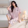 Women's Summer Pajama Set: Thin Modal Cotton Silk, Short Sleeve, Seven-Point Pants, Casual Wear.