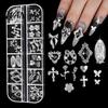 Metal Nail Charms 1 Set 3D Art 12 Grids Love Heart Charm Kit Flower Butterfly DIY Design Crafting Manicure Decoration Accessories Embellishments