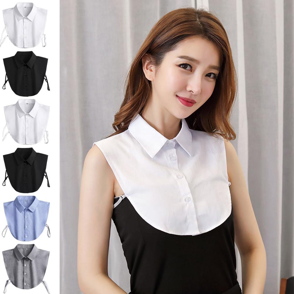 Women's Spring Fall Solid Colour Black White Vertical Small Flip Collar Versatile Shirt Jumper Jumper Fashion False Collar