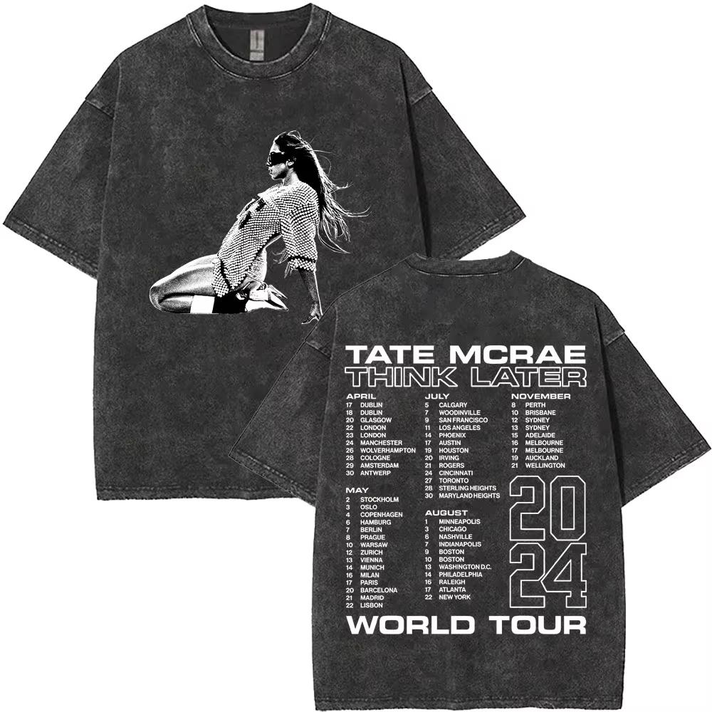 Gewaschenes Vintage Singer Tate Mcrae The Think Later Welttournee T-Shirt Herren Damen Modetrend Oversized T-Shirts Streetwear Unisex