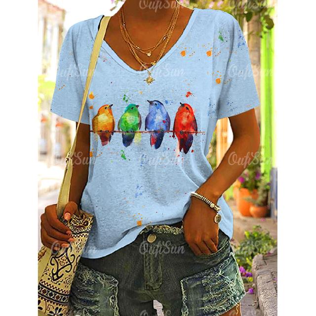 Women Tshirt Summer Colorful Print Gradient Clothing V Neck Short Sleeve Animal Tops Streetwear Fashion Oversized Girls T-Shirts