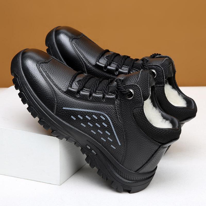 

First layer cowhide wool winter men s cotton shoes genuine leather high top velvet thickened comfortable warm snow boots dad shoes 44