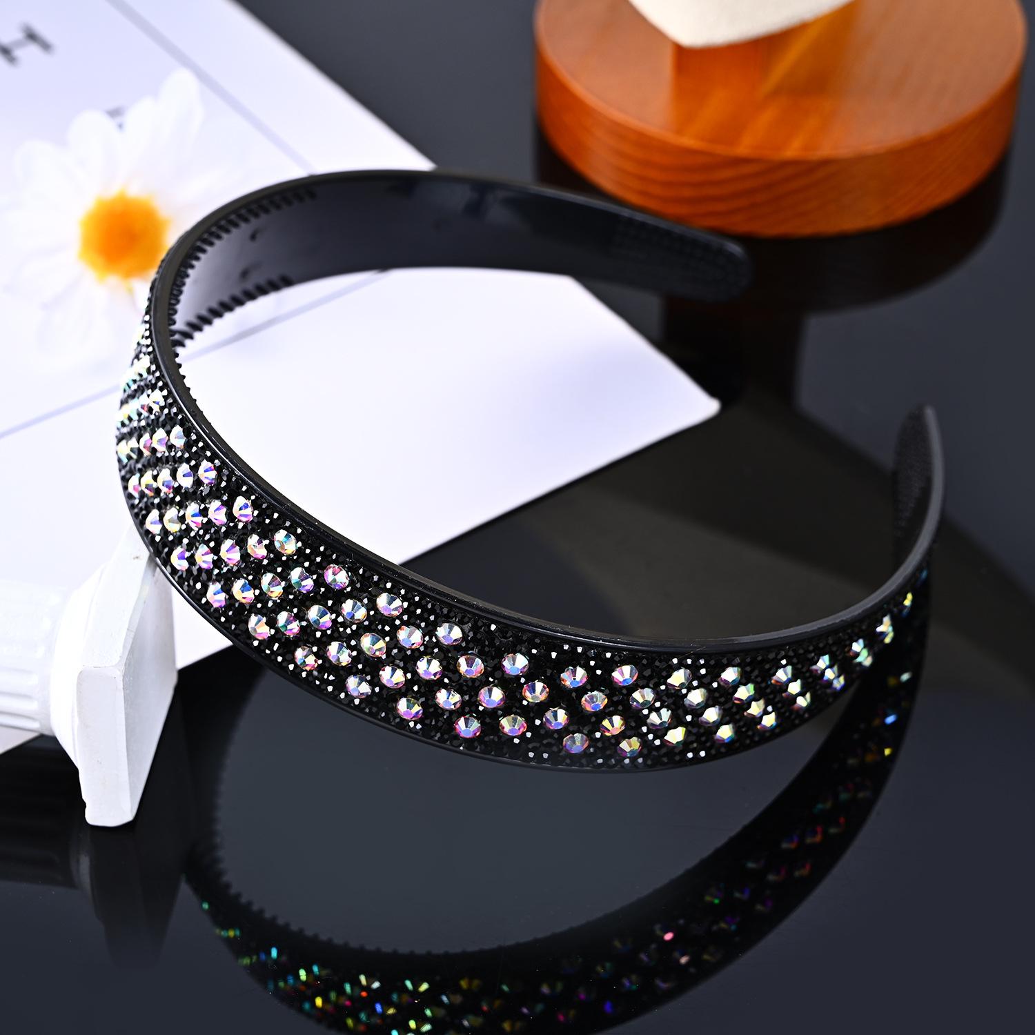 

Handmade White Rhinestone Crystal Headband with Non-Slip Inner Teeth