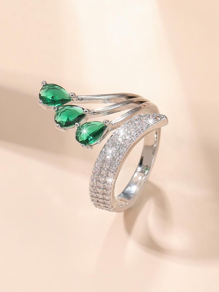 Fashionable Light Luxury Zircon Teardrop Ring: Women's Versatile Marquise Cut Open Finger Design