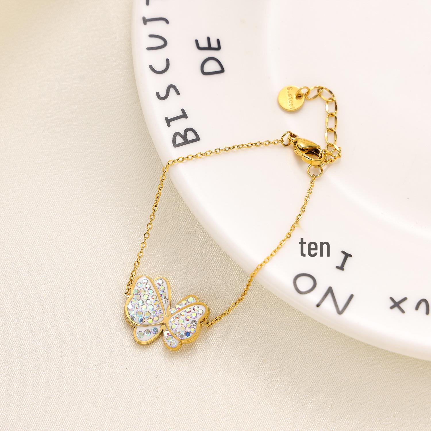 

Браслет с бантом-бабочкой, полностью инкрустированный бриллиантами - Не тускнеющая титановая сталь с бриллиантами AB