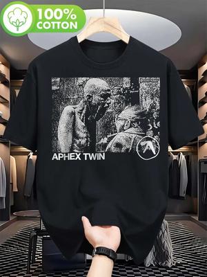 Męska koszulka z logo Aphex Twin/klasycznym wzorem plakatu na koncerty muzyczne i codzienne noszenie - Męska bawełniana letnia grap...