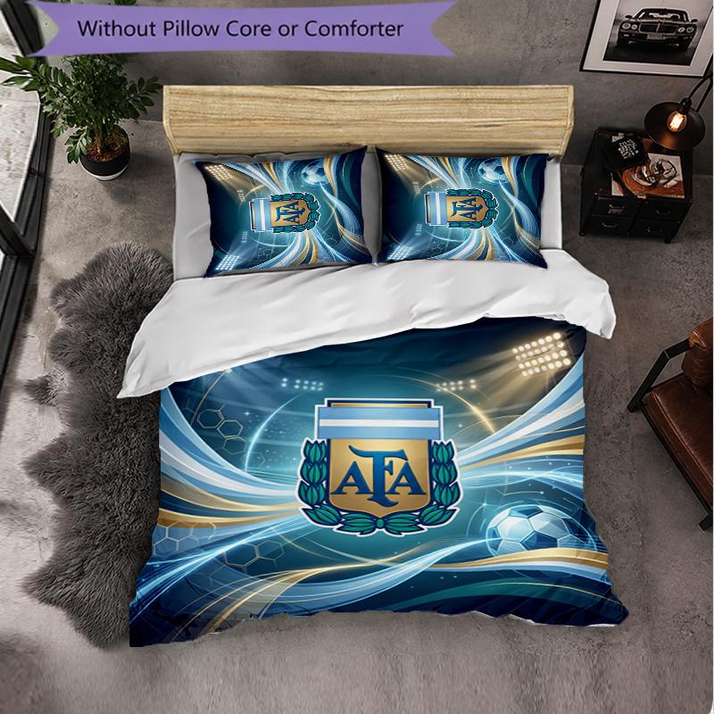 Argentina Football Pattern 3 Pieces Bedding Set Soft Microfiber Duvet Cover with Pillow Cases for Bedroom