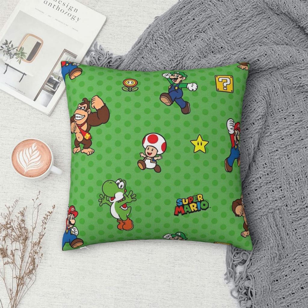 Marios Square Pillowcases Polyester Seat Luigi Mushroom Yoshi Cushion Cover Funny Pillow Cover 45*45