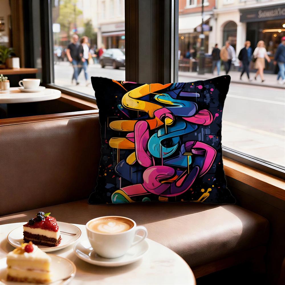 Street Graffiti Texture Cushion Cover Set of Decorative Short Plush Pillow Covers for Sofa Soft Cushion Case X Cm