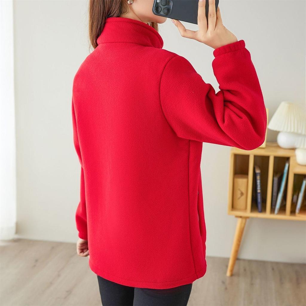 Autumn and Winter Polar Fleece Jacket Women's Casual Stand-up Collar Fleece Thickened Cardigan Sports Outdoor Warm Sweater