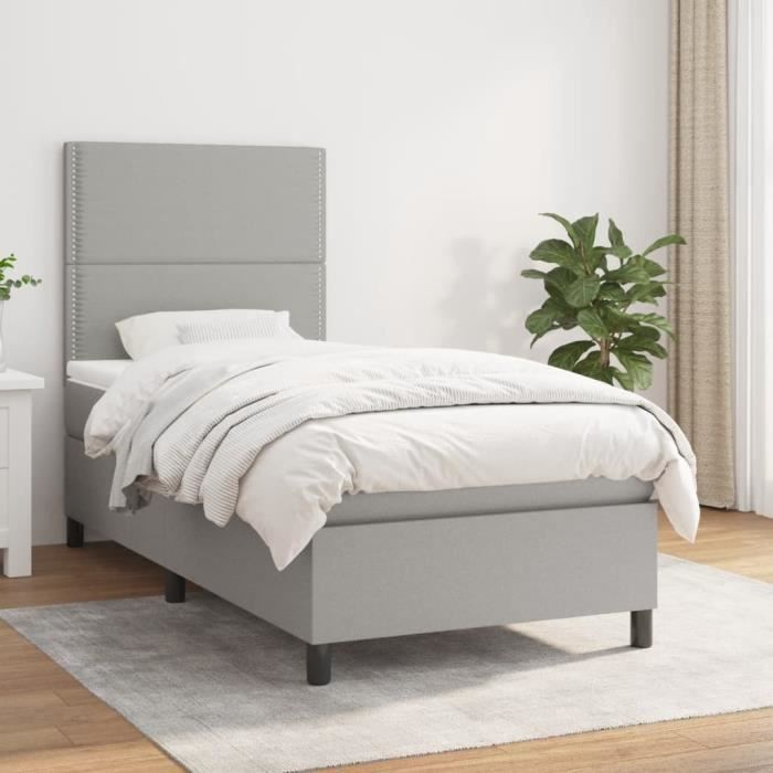 3141657 vidaXL Lit à sommier tapissier et matelas Gris clair 90x190 cm Tissu