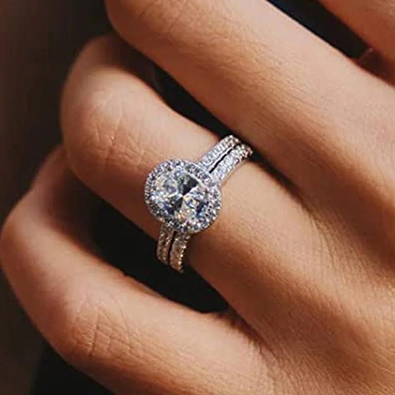 

High-End Elliptical Geometry Ring for Women Fashionable Light Luxury Wedding Engagement Ring Paired with Zircon 10