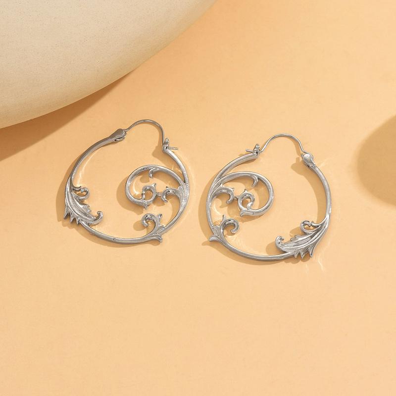 Vintage Silver Minimalist Style Metal Carved Pattern Earrings Ethnic Geometric Spiral Pendant women's Jewelry