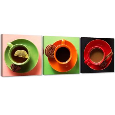 Set mit drei Bildern auf Leinwand, kaffeefarben