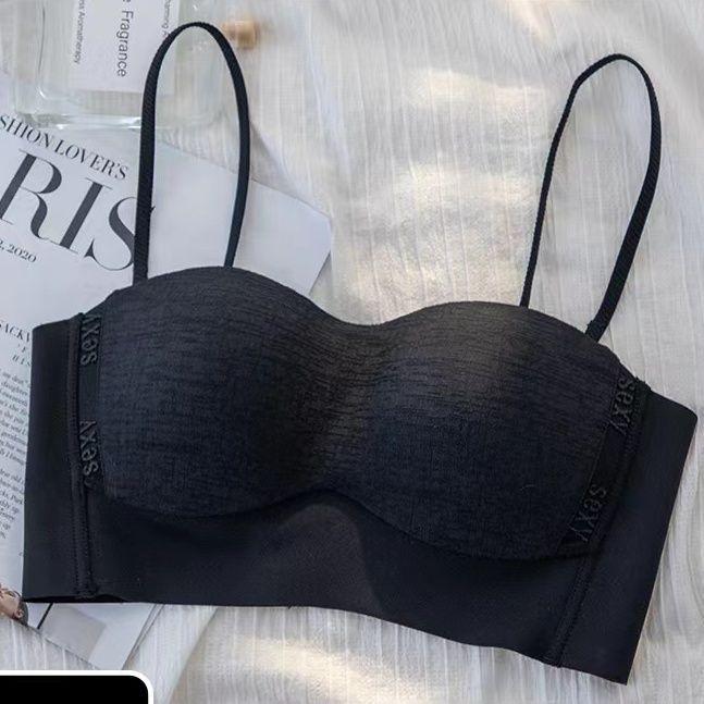 

Женский легкий бюстгальтер-бандо, предотвращающий провисание, противоскользящий, с фиксированными чашками, дизайн с вышивкой букв, майка, бесшовное нижнее белье 32/70 чёрный