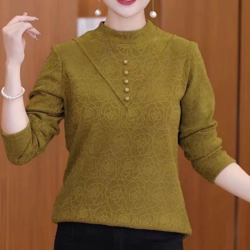 

Теплая печать осень и зима новый длинный рукав немецкий бархат модный утолщенный водолазка базовый универсальный топ в китайском стиле M жёлтый