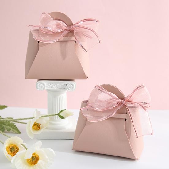 Beautiful Bowknot Decor Candy Bag Handmade Festive Touch Faux Leather Gift Box for Wedding