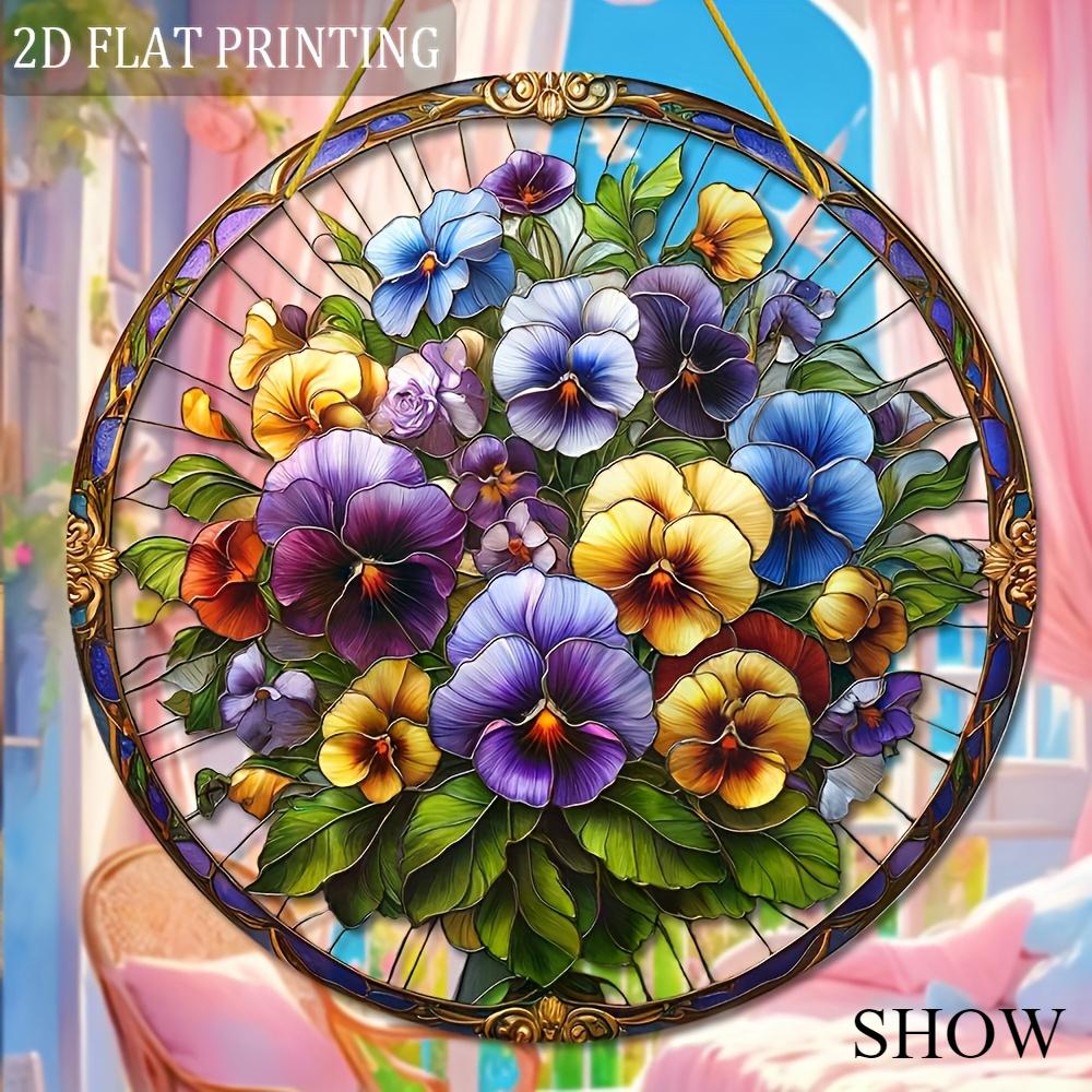 2D Flat Color Floral Art Pendant Square Acrylic Window Catcher, Shading Decoration, Suitable As a Gift for Family, Friends, Girlfriends, Dad, Mom