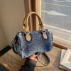 Denim Handbag with Leather Top Handle and Adjustable Strap Stylish Women's Crossbody Tote